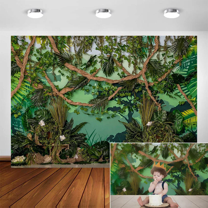 Wilde Een Jungle Safari Fotografie Achtergrond Baby Party Decoratie Jungle Bos Dieren Achtergrond Voor Fotografische Foto Studio