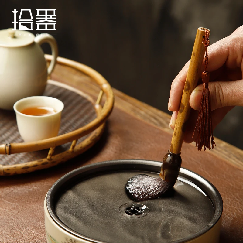 Plum Deer Bamboo pot pen natural tea brush can't shed hair ox horn pot brush sweep tea tray Kung Fu tea set parts