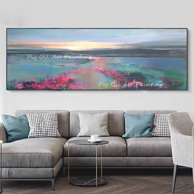 

100% Handmade large size landscape ocean seaside view with sunrise Oil Painting on Canvas Art Classic Cuadros Home Office Gift