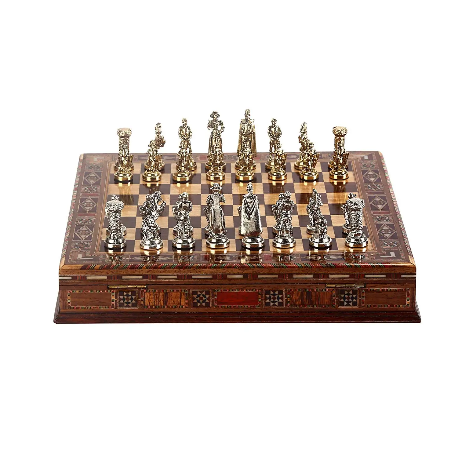 

Medieval British Army Metal Chess Set,Handmade Pieces,Natural Solid Wooden Chess Board,Storage Inside King 7 cm