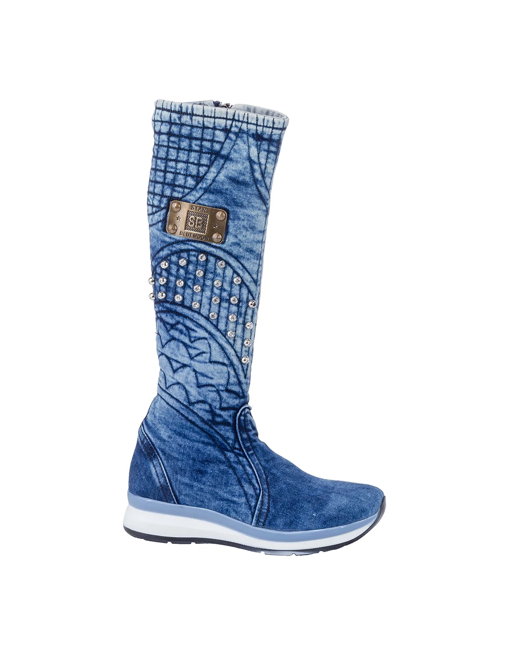 Jeans Boots Handcrafted Sexy Design Blue Pattern Embroidered Jeans Women\'s Boots Birthday Gift /Women\'s shoes, denim shoes