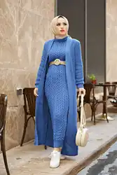 Abayas pour femmes musulmanes, ensemble Cardigan tricoté, mode musulmane, dubaï Abaya, vêtement Long turc, Islam, automne hiver ensemble femme musulmane vetement femme abaya  robe hijab robe arabe hijab dress musulman