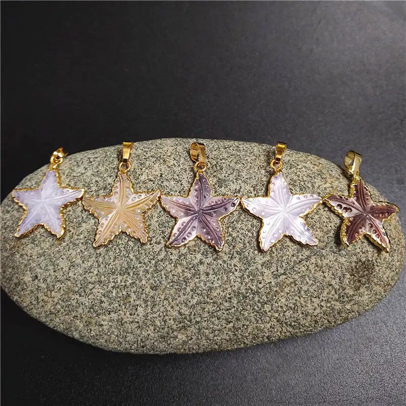 FUWO Wholesale Summer Women\'s Popular Freshwater Shell Pentagram Pendant With Golden Trimmed 5Pcs/Lot PD506