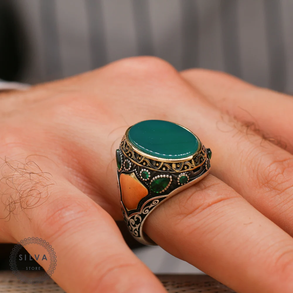 Agate Aqeeq 925 silver men's ring. Men's jewelry stamped with silver stamp 925 All sizes are available