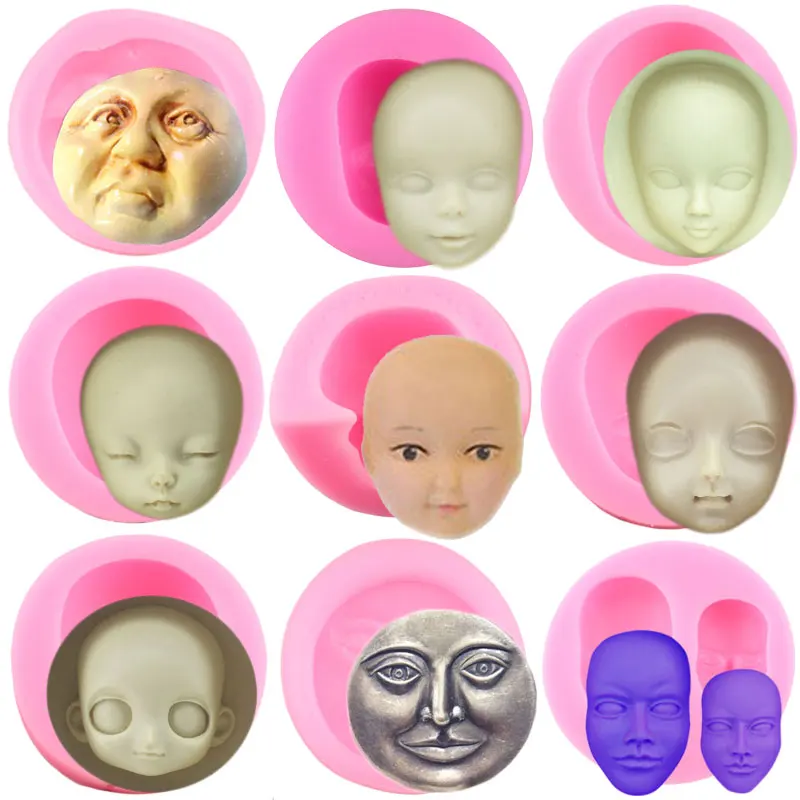 Baby Face Silicone Mold DIY Man Mask Fondant Molds Baby Birthday Cake Decorating Tools Cookie Candy Clay Resin Chocolate Mould