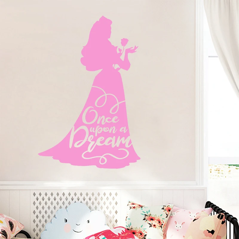 Auror Princess Quote Decal Car Window Decoration, Once Upon A Dream Wall Stickers Girls Baby Room Wall Decor Vinyl Wall Decals