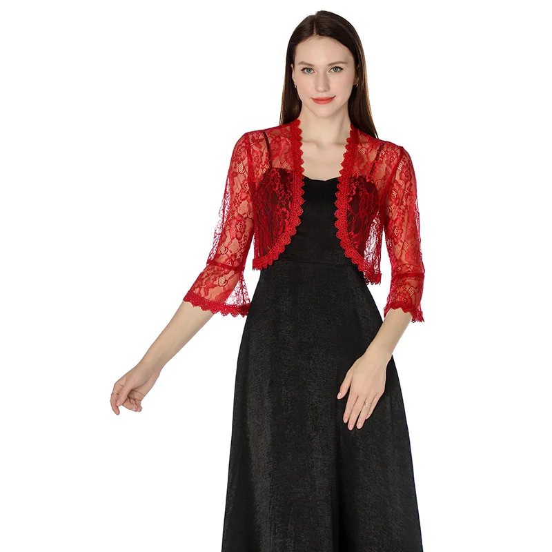 Elegant Pink Wedding Jacket Wraps Grey Navy Black Lace Shrug Bridal Bolero Jacket Coat Short Sleeve Women Formal Prom Bolero