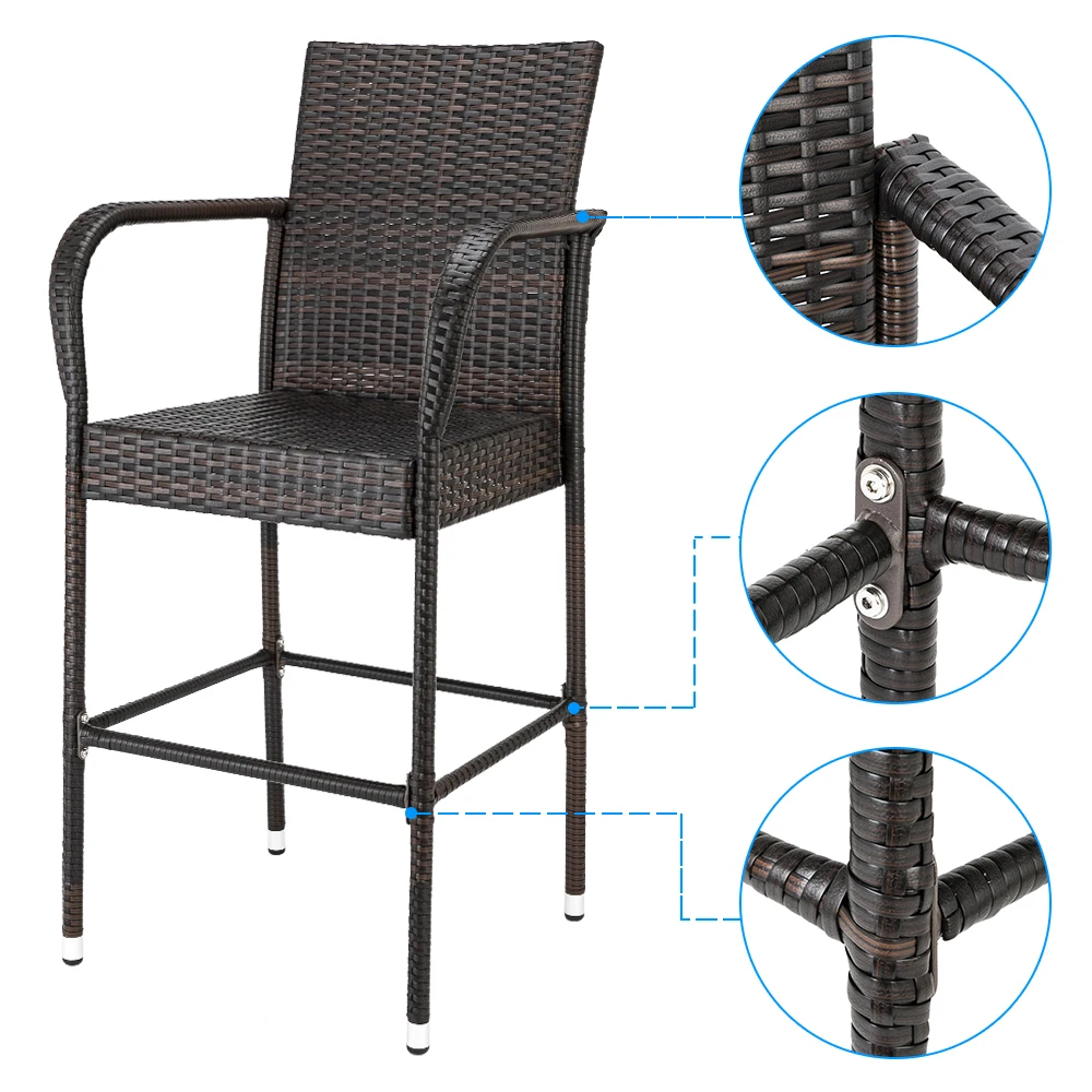 Outdoor 2pcs High Bar Chair PE Rattan Iron Frame Brown Gradient[US-Stock]