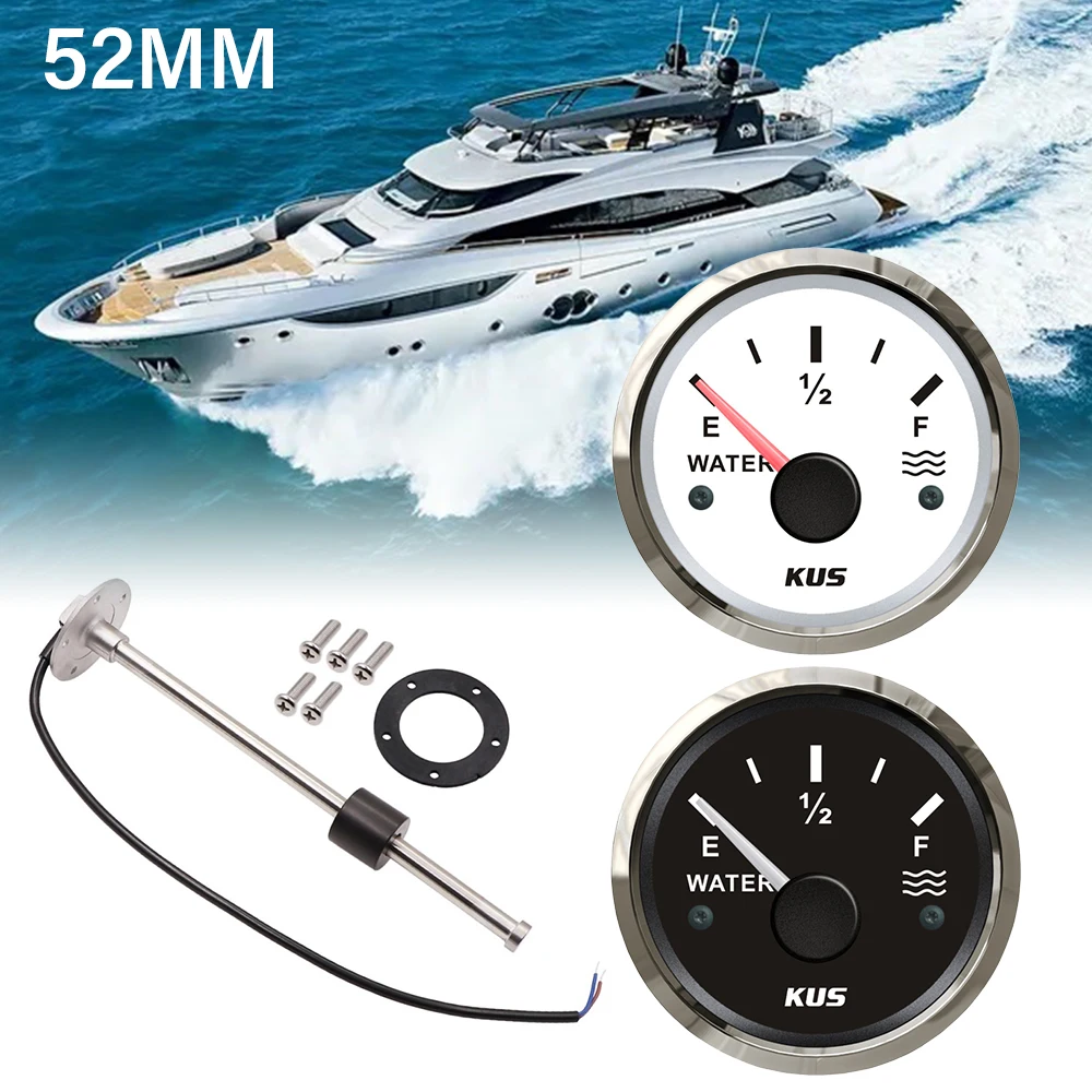 KUS 52mm 0-190ohm 240-33ohm Marine Water Level Gauge Stainless Steel Boat Water Tank Level Indicator Gauge White Black Durable