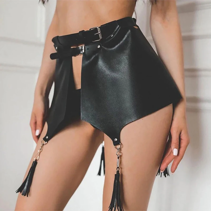 Leather Harness Hip Skirt Garter Belt Punk Women Bondage Sexy Lingerie Stockings Belt 100%Handmade Waist to Leg Gothic Clothes