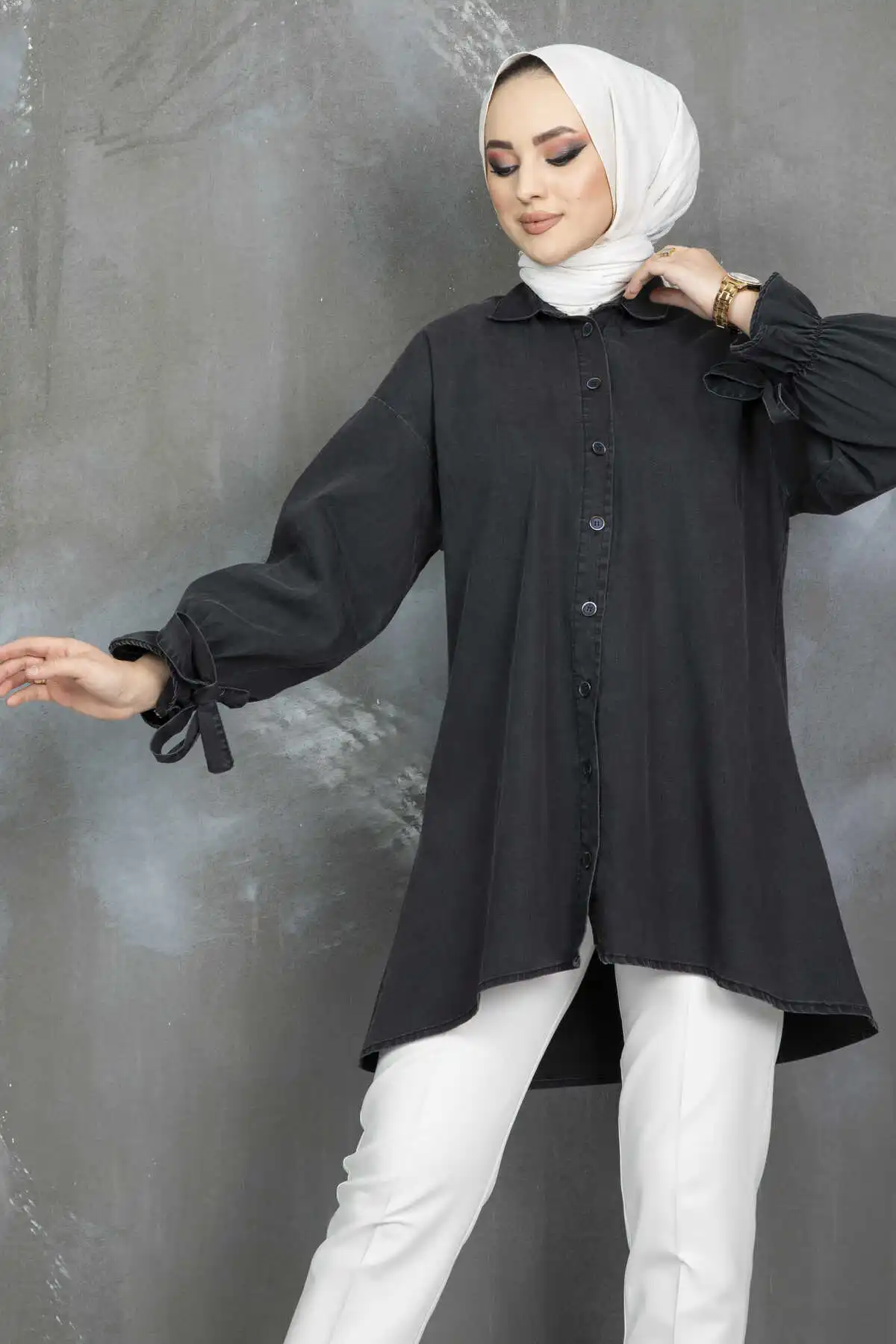 Hijab-Camisa vaquera para mujer, túnica larga musulmana de tamaño libre, ropa con velo turco, vestidos modestos Eid Ramadán, Hijabi, 2022