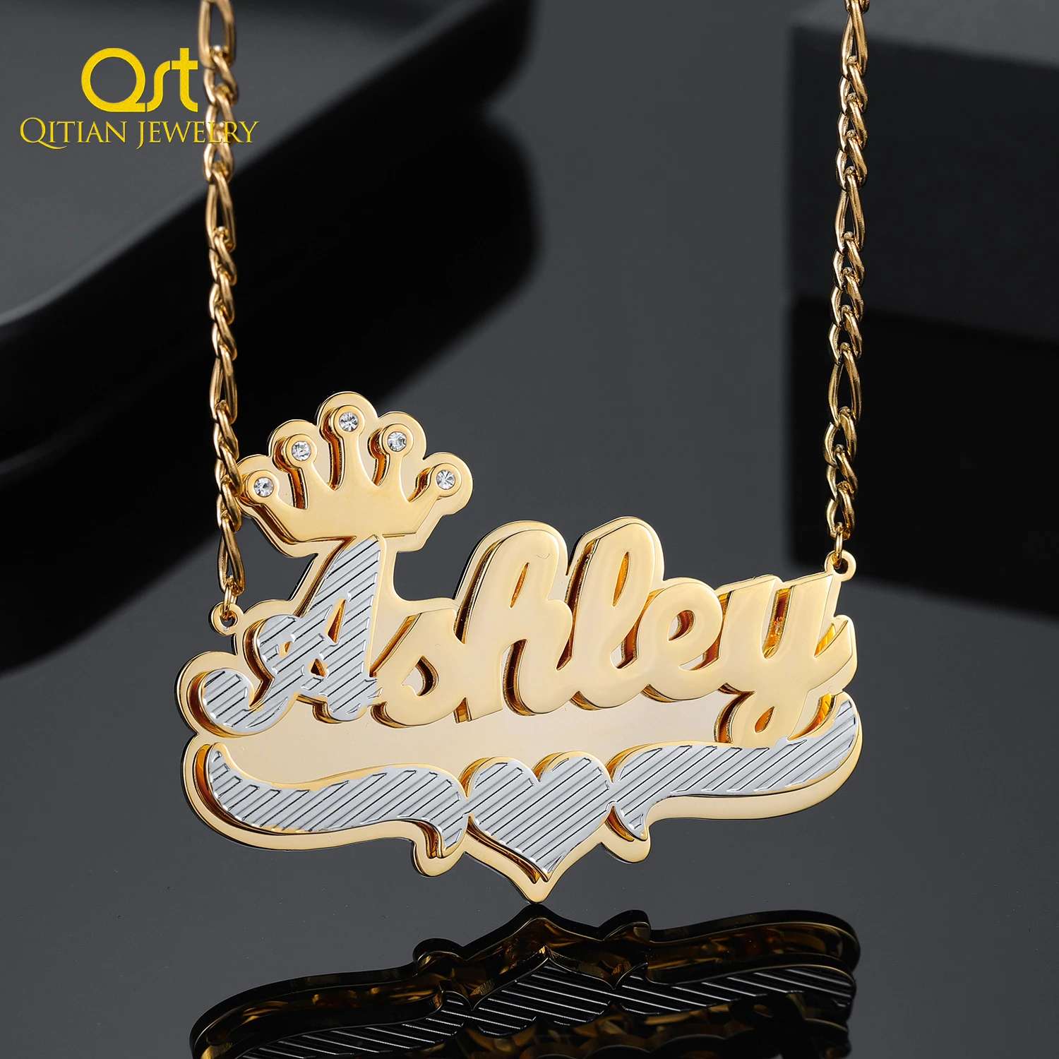 

Crown Custom Letter Name Necklace Personalized Two Tone Double Layer Names Necklaces Gold Plated Stainless Steel Pendant Women