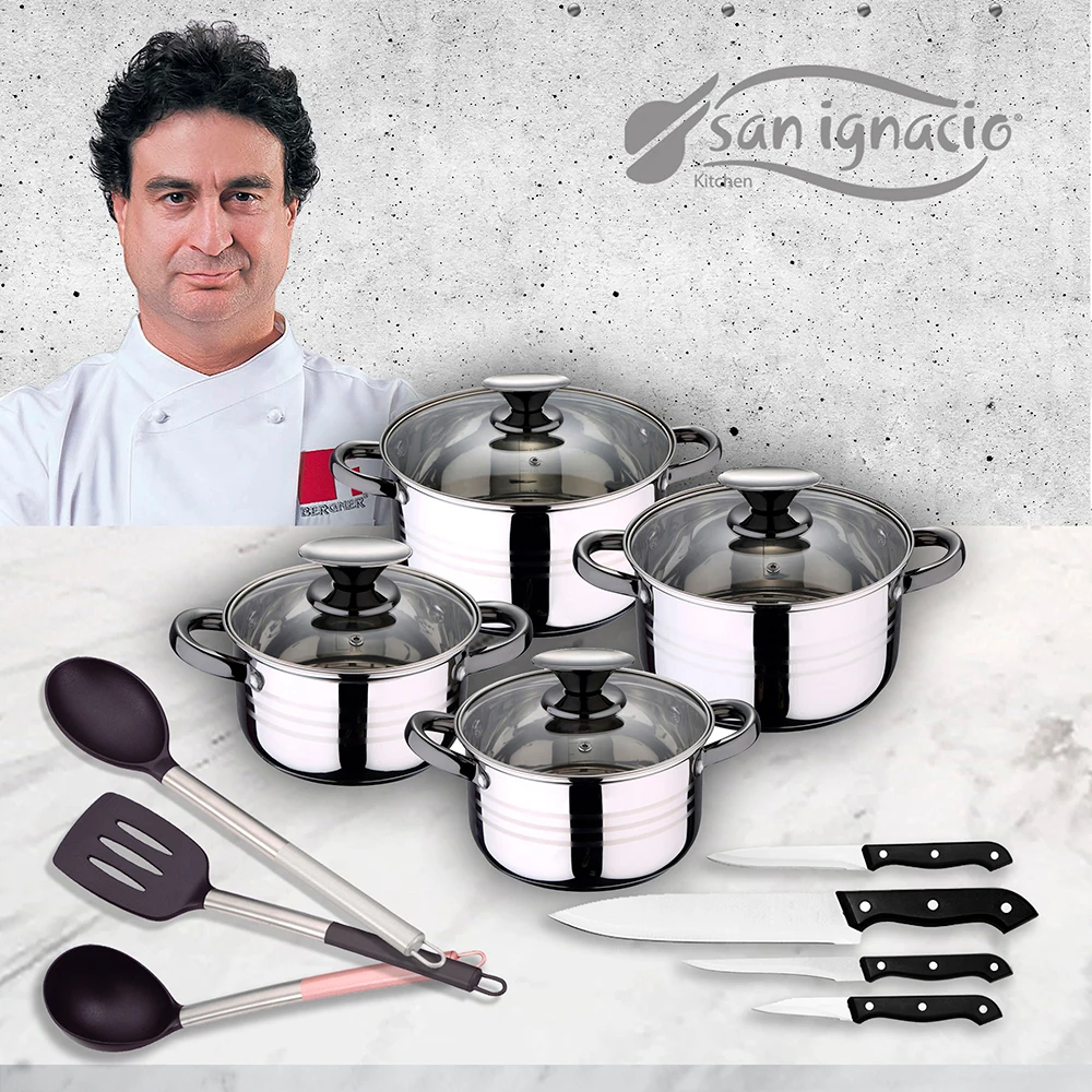 Kitchen battery 8 pieces in stainless steel with knives and kitchen utensils SAN IGNACIO Premium