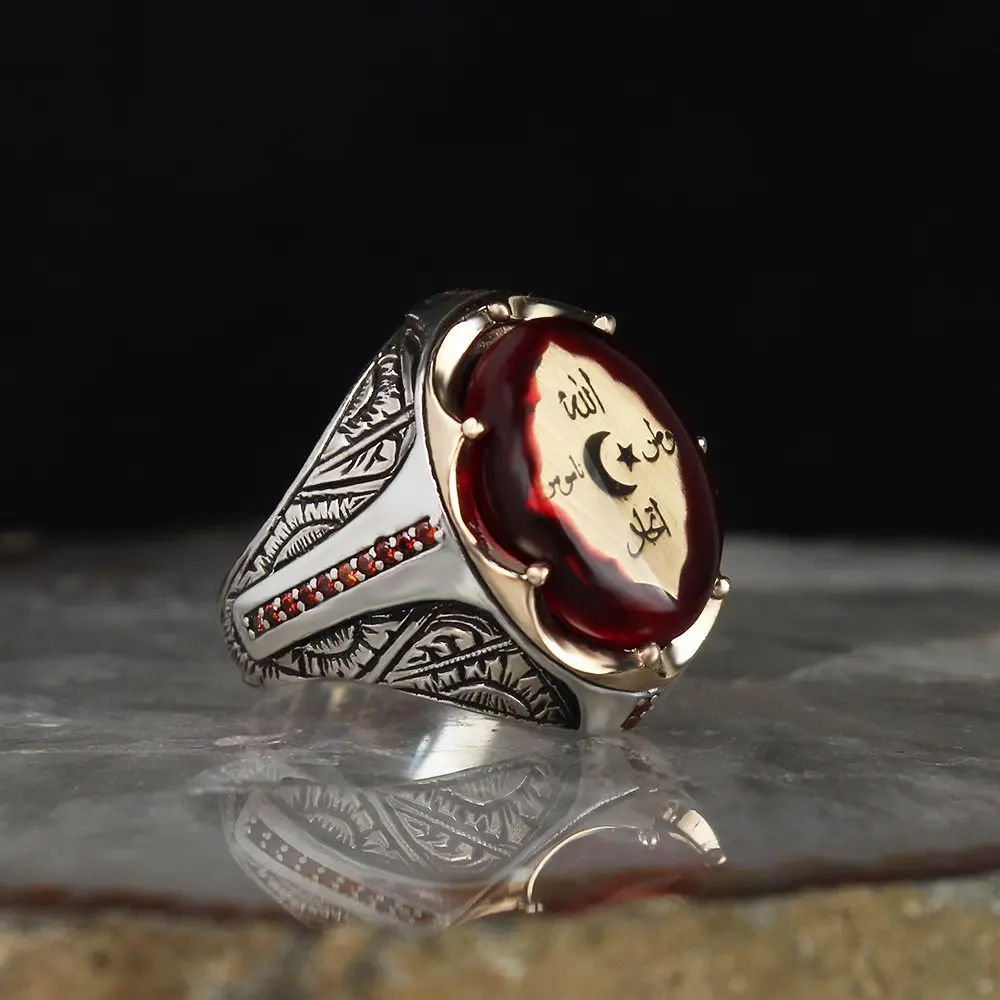 

Ottoman War Ensign Amber Gemstone 925 Sterling Silver Ring