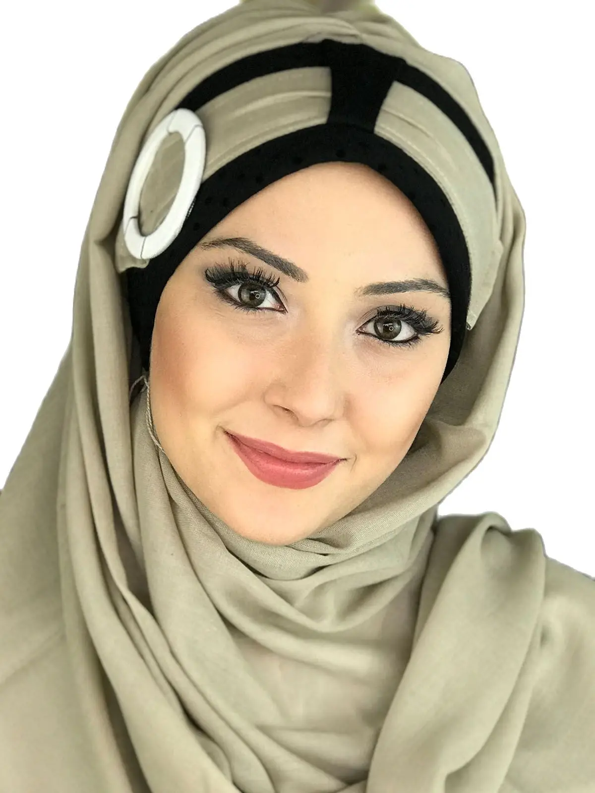 New Fashion 2021 Islamic Headscarf Turban Woman's Hat Spring Summer Scarf Bone Beige Color Buckle Belt Ready Shawl