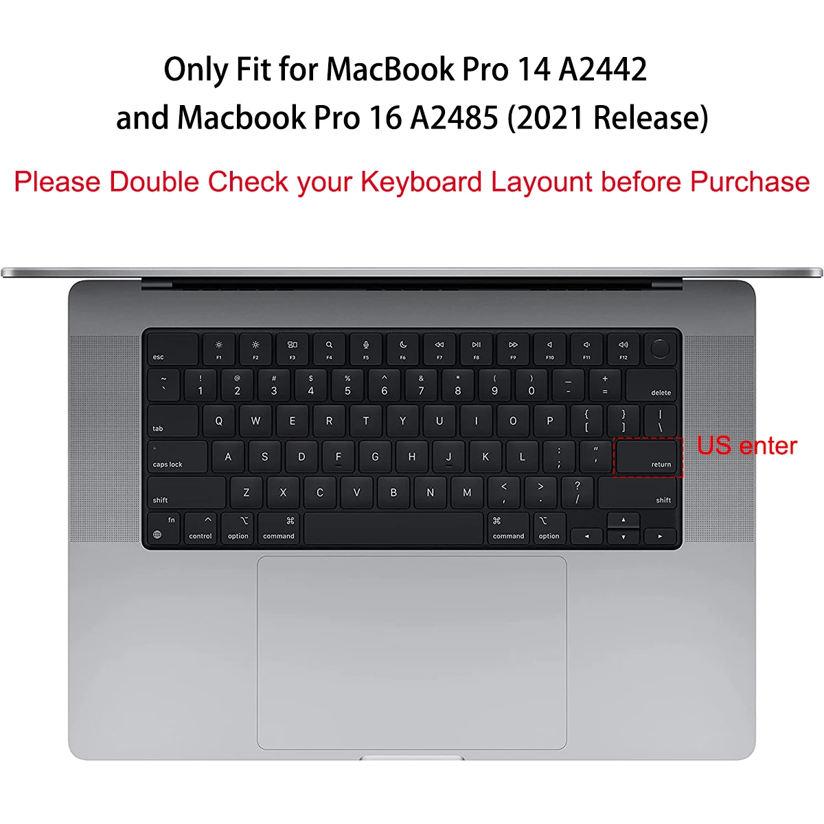 US Version English Language Keyboard Skin Protector Cover For MacBook Pro 14 Model A2442, MacBook Pro 16 A2485 Pro M1 MAX