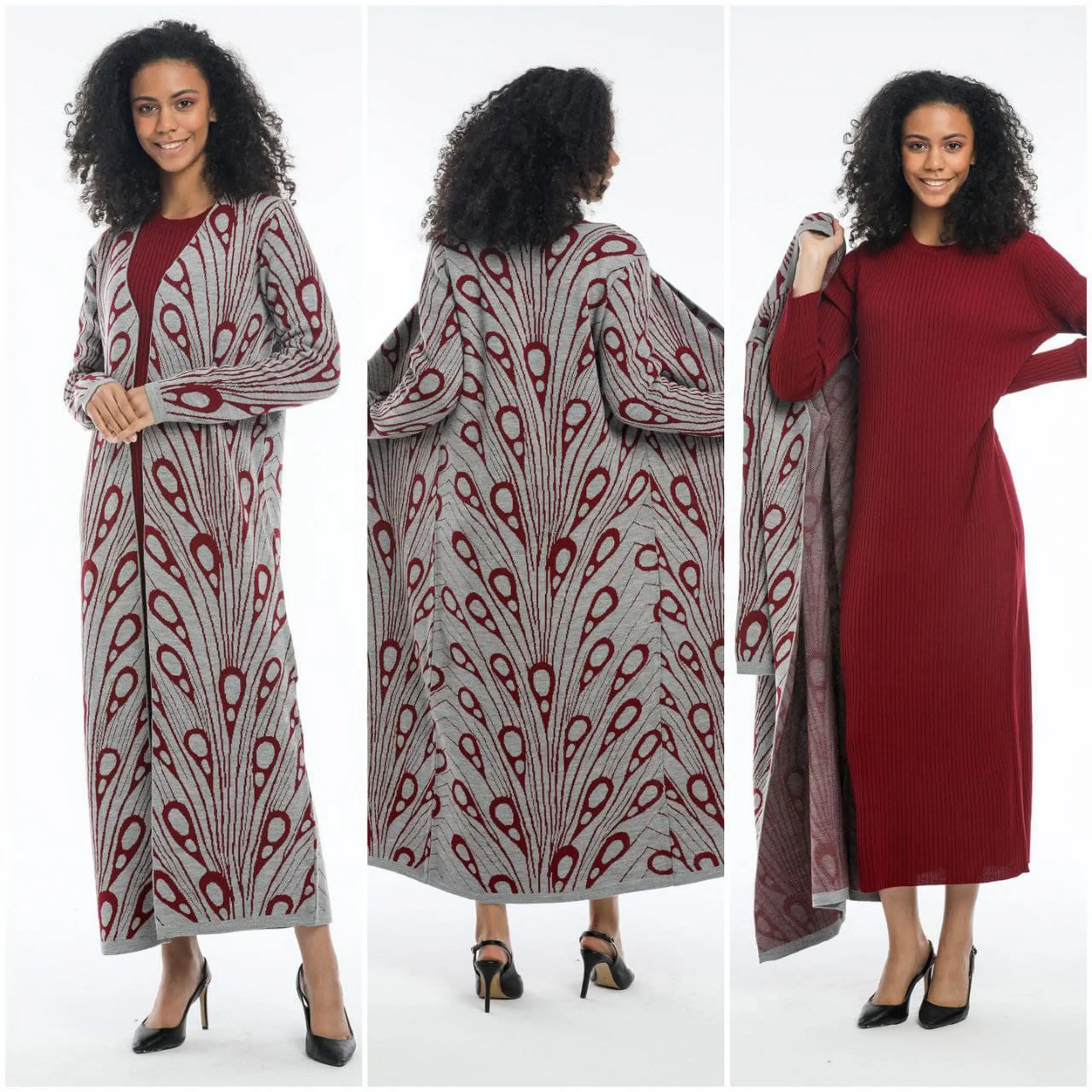 Muslim Women 2Pcs Acrylic African Clothing Modest Dress Cardigan Long Sleeve Islamic Hijab Dubai Abaya Turkey Autumn 2021