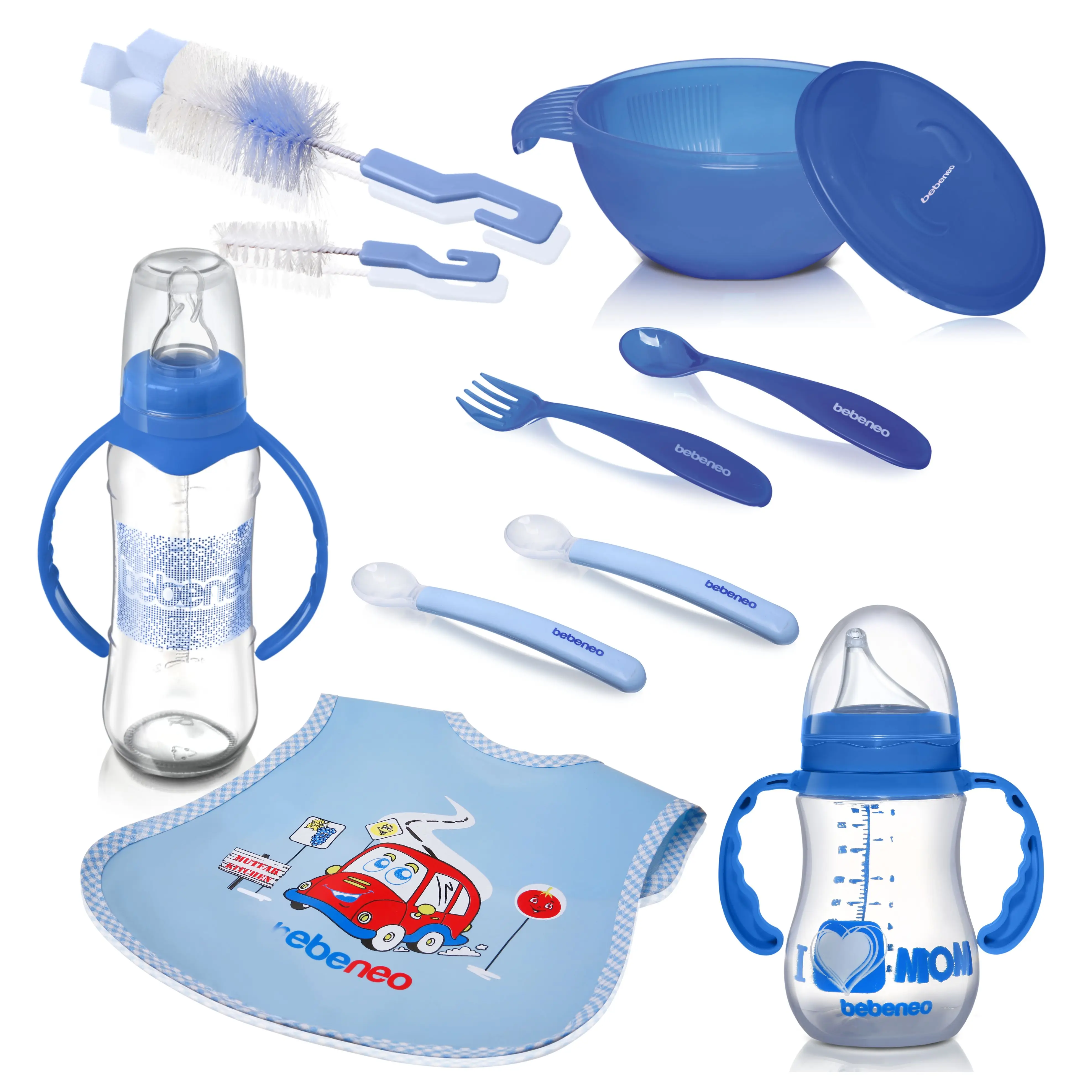 Food bowl & Bib Set 10 pieces Bib, Baby food bowl Baby bottle and drinker Silicone spoon pp fork Free BPA Quality MADE IN TURKEY