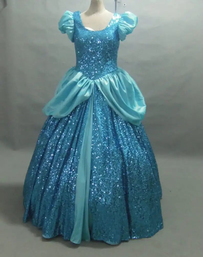 

Movie cartoon princess blue ball gown dress Princess blue sequins dress cosplay Costume adult SIZE custom made