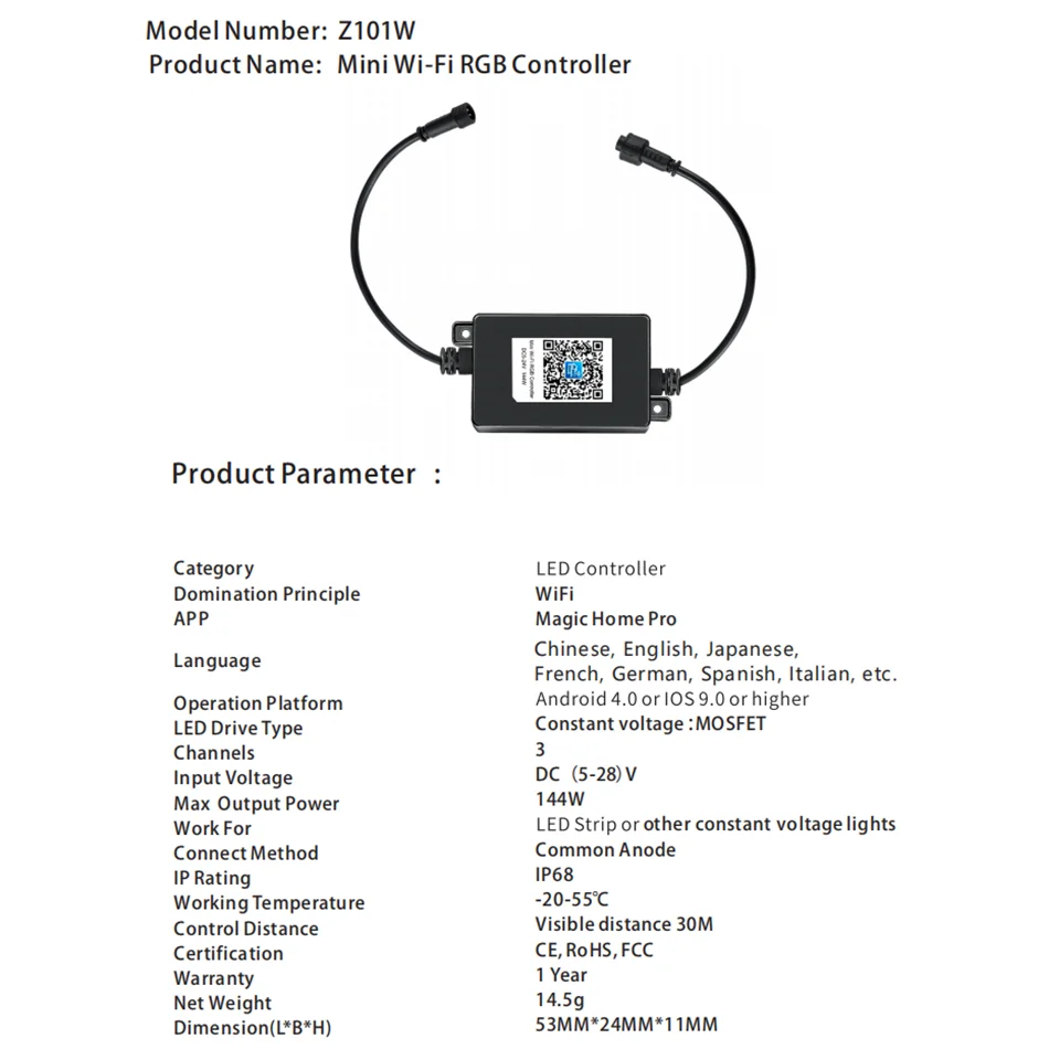 Controlador WIFI LED Tuya/Magic Home/Alexa para luces de neón/Tira/cubierta/Piscina/jardín RGB de 4 pines, Android e IOS, IP68, máximo: 144 vatios,