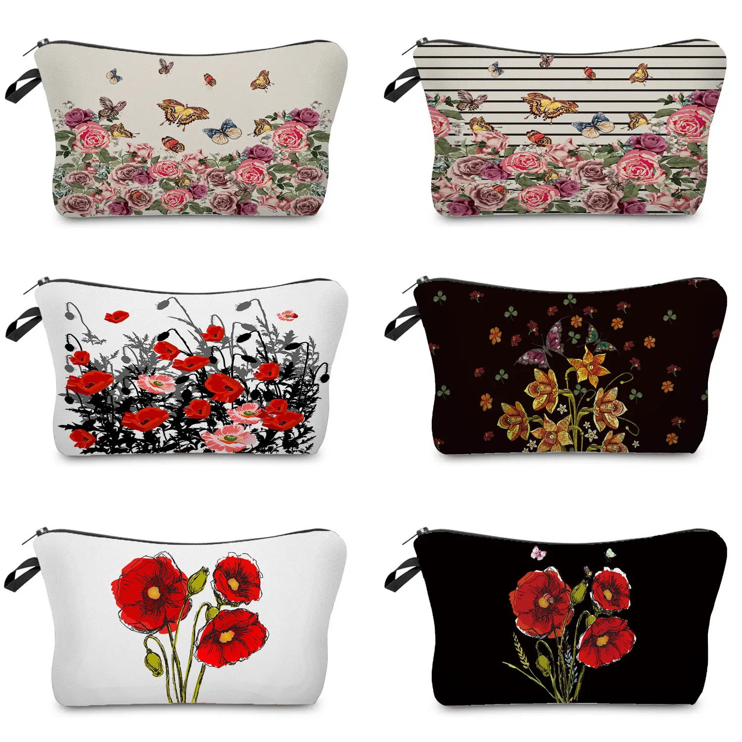 

Beauty Flower Cosmetic Bag For Women Custom Pattern Drawing Makeup Bags Print Family Portrait Kid's Patintings As Memory Record