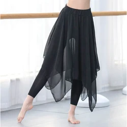 Professional Dancewear Wide Leg Chiffon Dance Palazzo Pants Women Plus Size Pants With Skirt Flowy Dancewear For Adults Loose