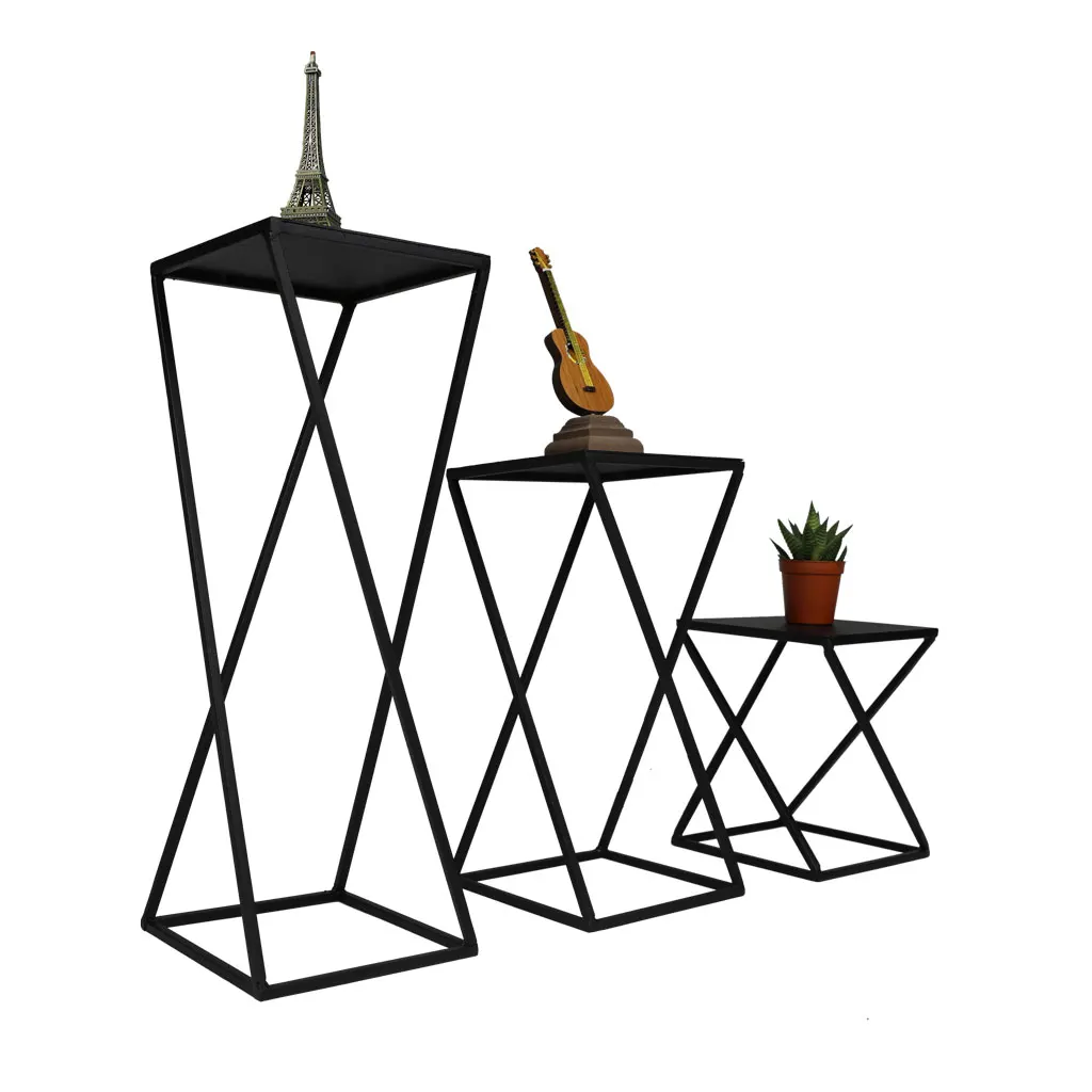Metal Cross Leg Black Nesting Table 3 Pieces WD-21