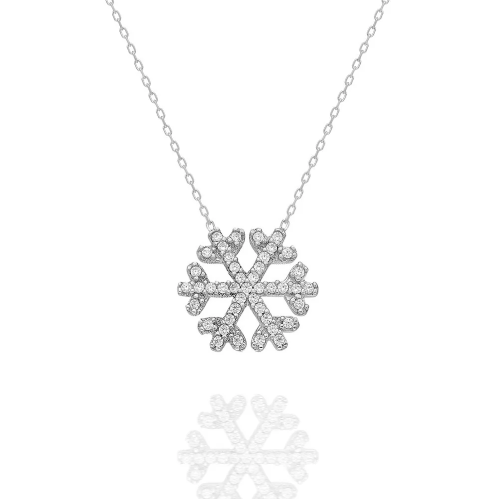 925 Sterling Silver Women Necklace Snowflake Zircon Stone Yellow and Metal Precious Pendant Stylish Chain Luxury Summer Season