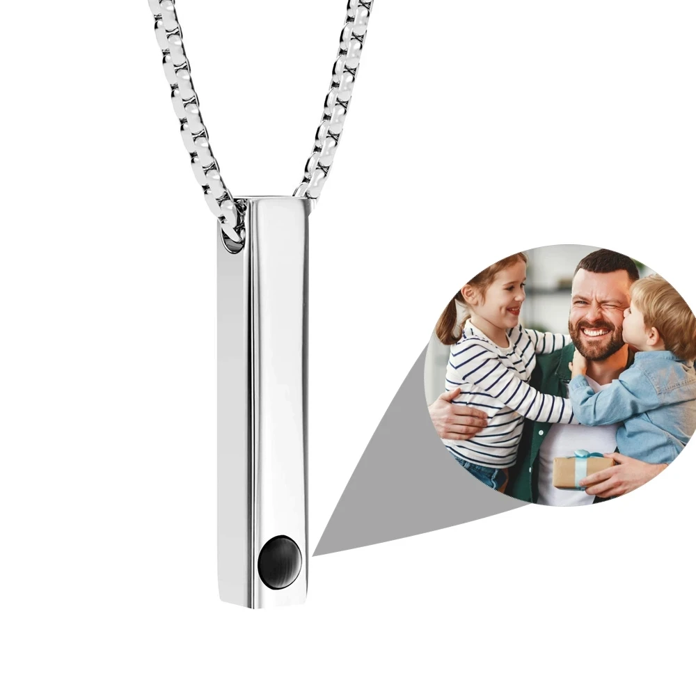 Dascusto Bar-Halskette, individuelle Persönlichkeit, Fotoprojektion, rechteckiger Anhänger, ist Vatertagsgeschenk für Männer und Frauen, Schmuck – Detail 1