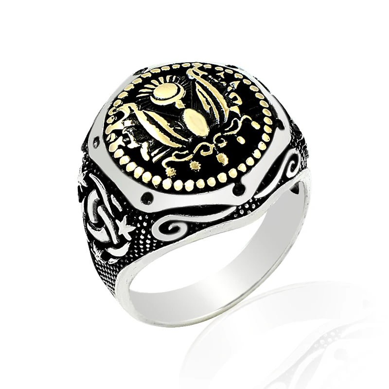 925 Silver Ottoman Symbol Printed Resurrection Ertugrul Rings for Men