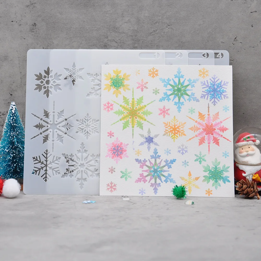 Snowflake Stencil 4PCS Christmas Background Layering For Scrapbooking Decorative Embossing DIY Paper Card Crafts Winter ST020