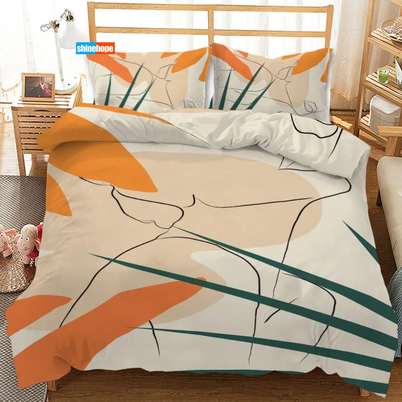 Nordic Famous Painting 3PCS Duvet Cover Satin Bedding Set Twin Size 180X220CM Bedspread Nordic Bed Cover