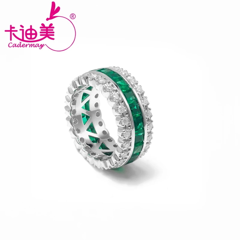 CADERMAY S925 Sterling Silver Rings for Women with 3X3mm Emerald and Melee Moissanite for Wedding Fine Jewelry Mosan