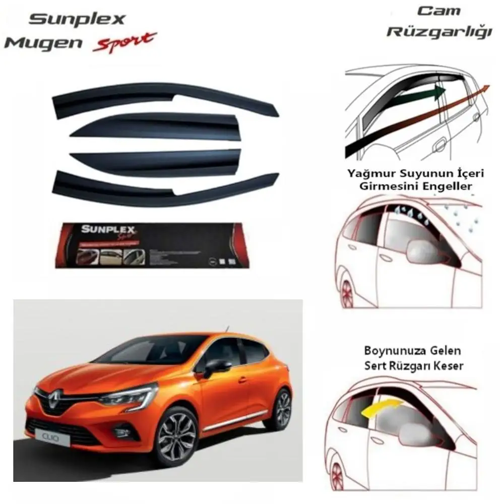 For Renault Clio 5 (All Years) Sport Rain Window Visor Wind Deflector Piano Black 4 pcs Car Automobile  Accessory ABS Plastic