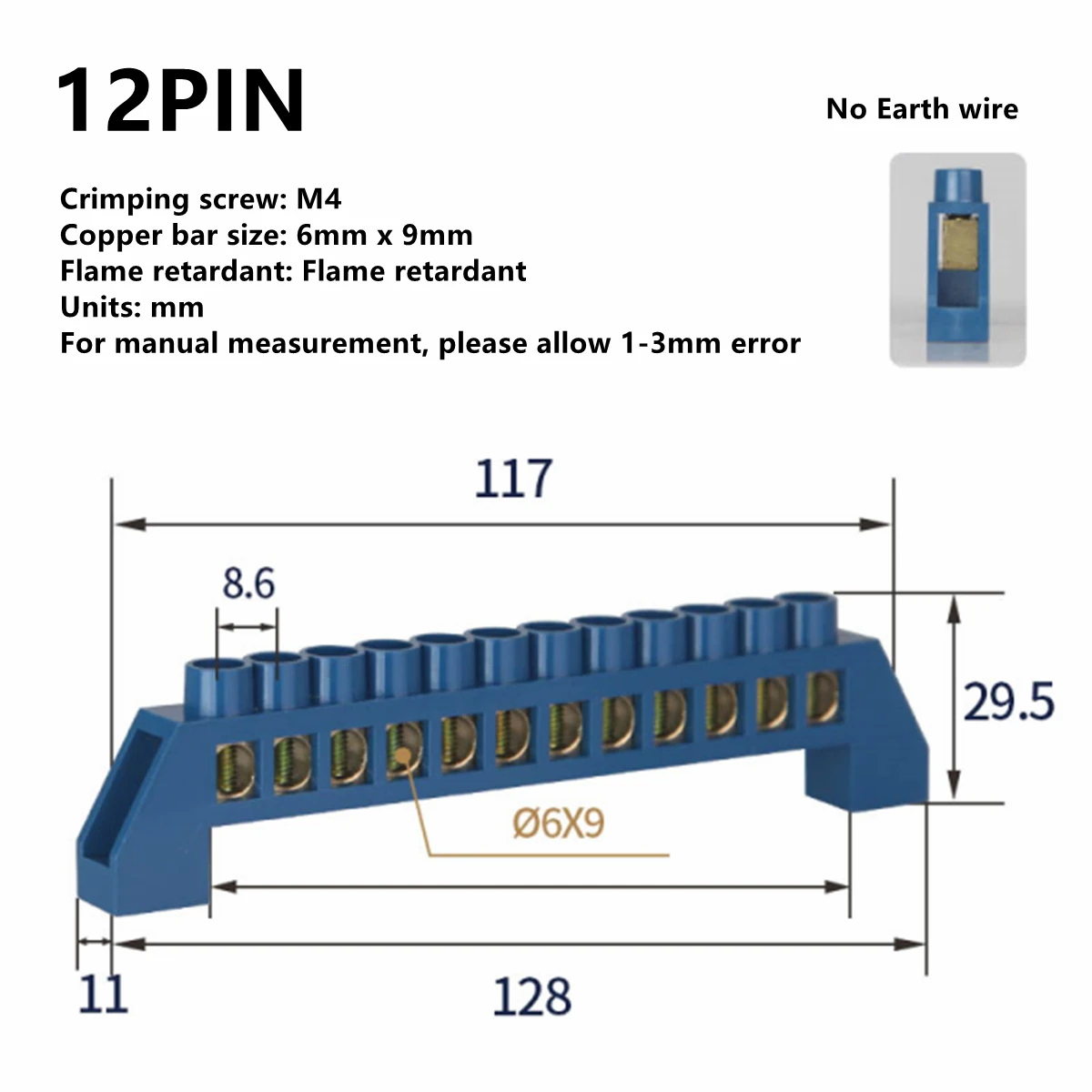 Blauw Wit Groen Nullijn 4Pin 6Pin 8Pin 10PiN 12PiN Messing Schroef Aarding Brug Blokaansluiting Aarde En Neutrale
