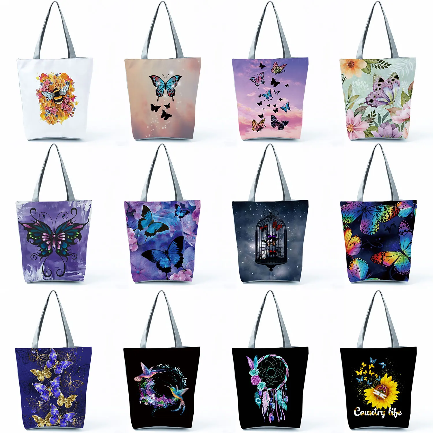 Fashion New Trend Tote Beautiful Butterfly Print Handbag for Women Comics Retro Beach Shoulder Bag Reusable Storage Shopping Bag