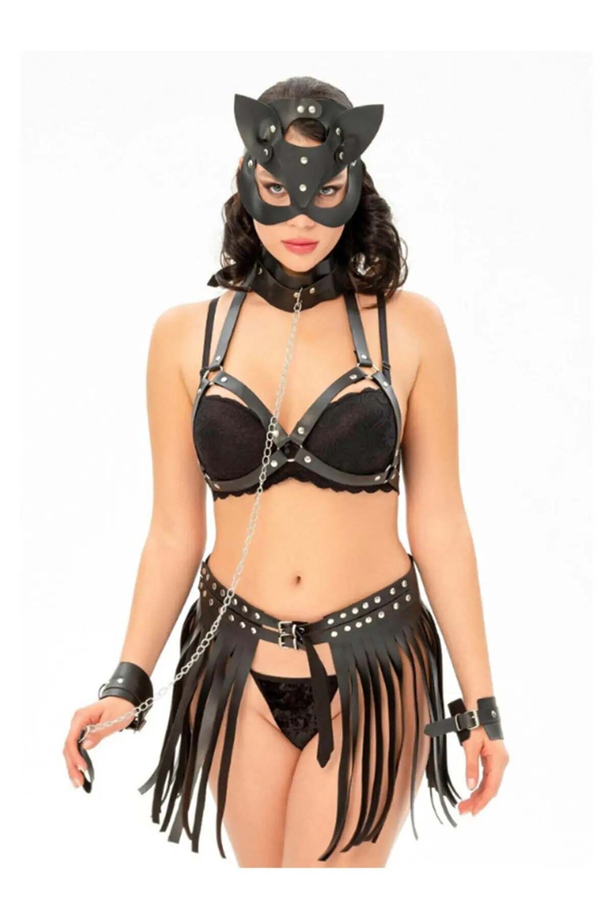 

Fancy Leather Costume Suit Sexy Women Fancy Underwear Accessories Cat Mask Sütyen Stylish Tasarım