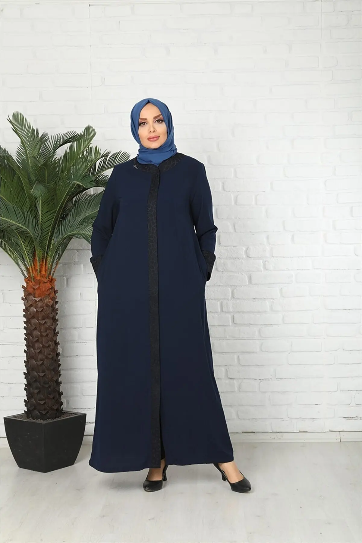 Tuğralı Medine Ipeği Siyah Desenli Ferace TRYF1001 large big size women long sleeve Mevlana Ferace Siyah MVLN abaya mont summer