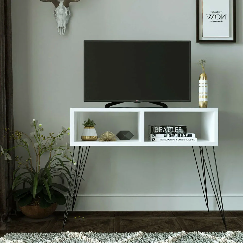 Tv Stand Brown Black White Colors Stylish Design Furniture Metal Legs Living Room 2 Section Useful Wire Leg Cabinet