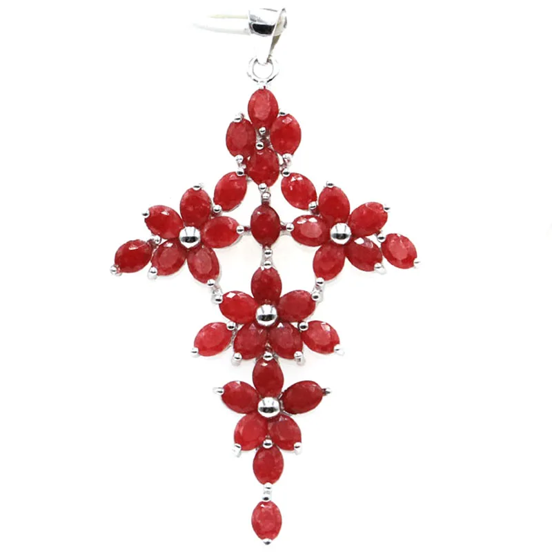 

53x30mm Long Big Cross 4.8g Real Red Ruby Violet Tanzanite Pink Tourmaline 925 Solid Sterling Silver Pendant