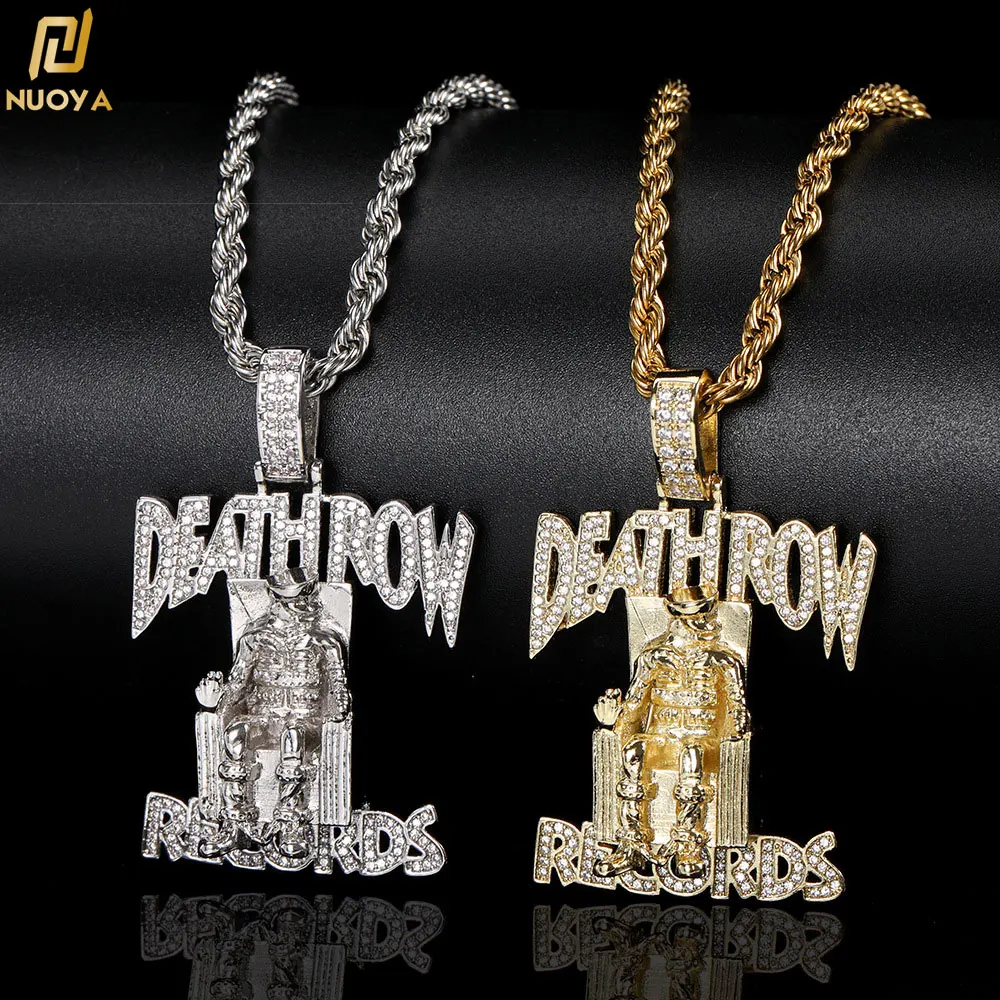 

Hip Hop Jewelry Deathrow Records Pendant Necklaces for Men Iced Out Cubic Zirconia Charms 18K Gold Plated Copper Pendants