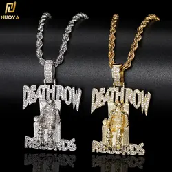 Hip Hop Jewelry Deathrow Records Pendant Necklaces for Men Iced Out Cubic Zirconia Charms 18K Gold Plated Copper Pendants