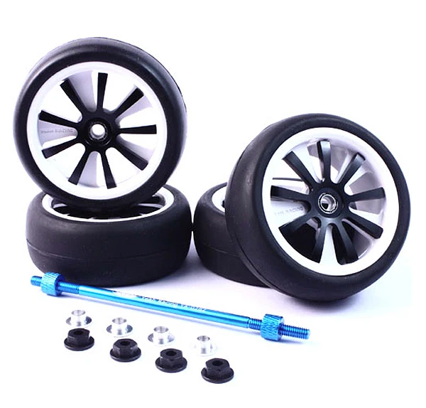 4 wheels for RC cars 1/10 full rubber with support and Spinning wheels. rc car wheels 1/10. Wheels 1/10.