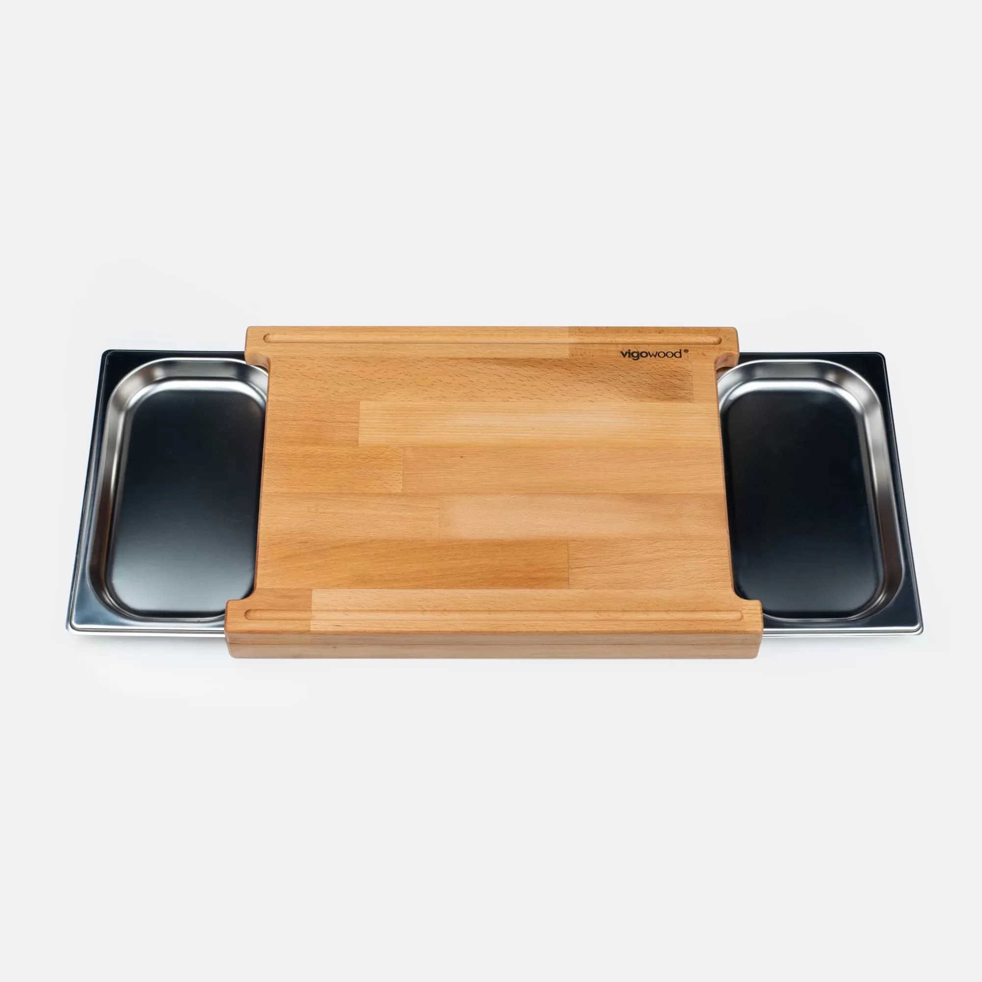 Cutting Board Metal Drawer Practical Eco-Friendly Beech Wood Kitchen Chopping Blocks Double Stainless Steel Tray Storage Plate