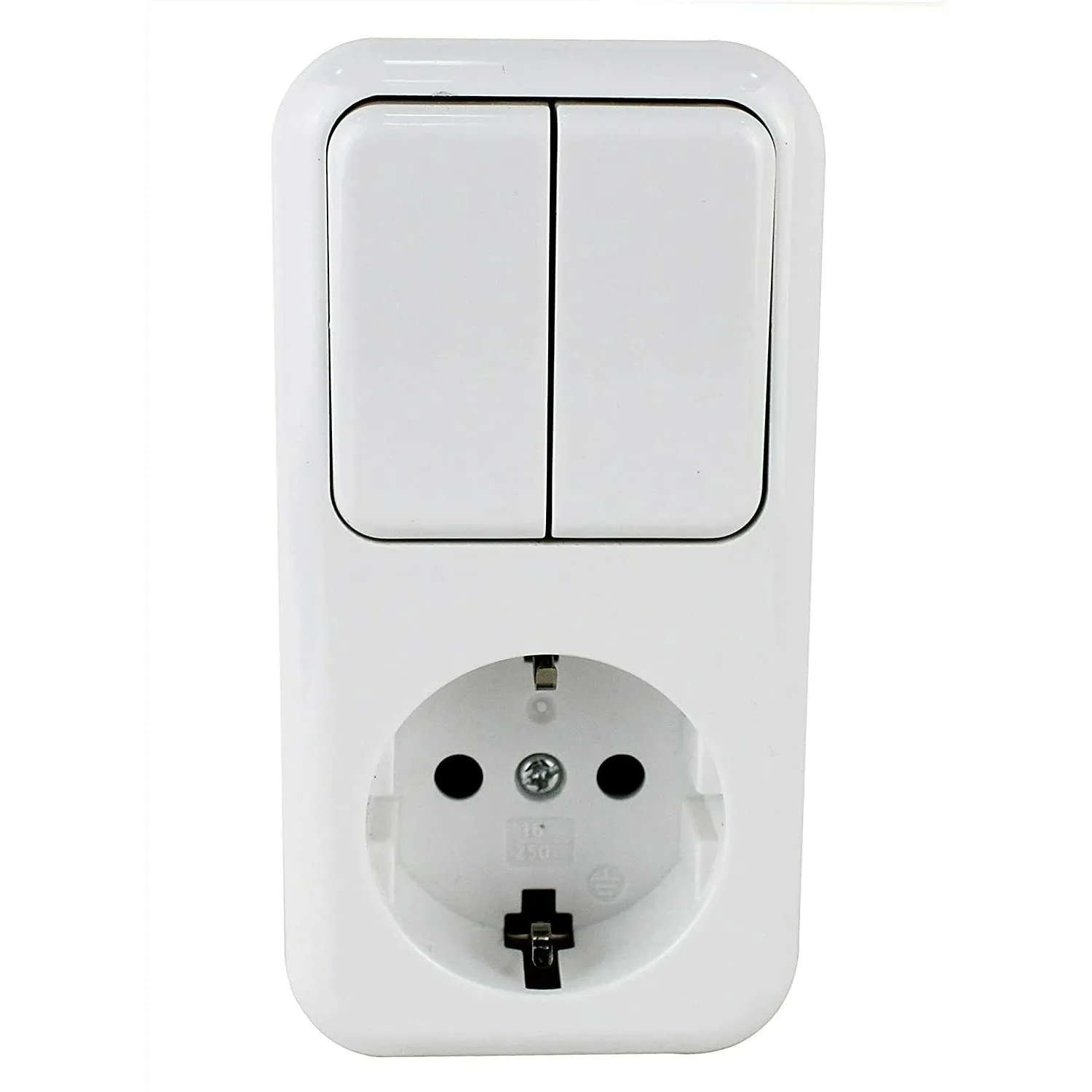 Base fija interruptor doble un control+enchufe schuko color blanco.