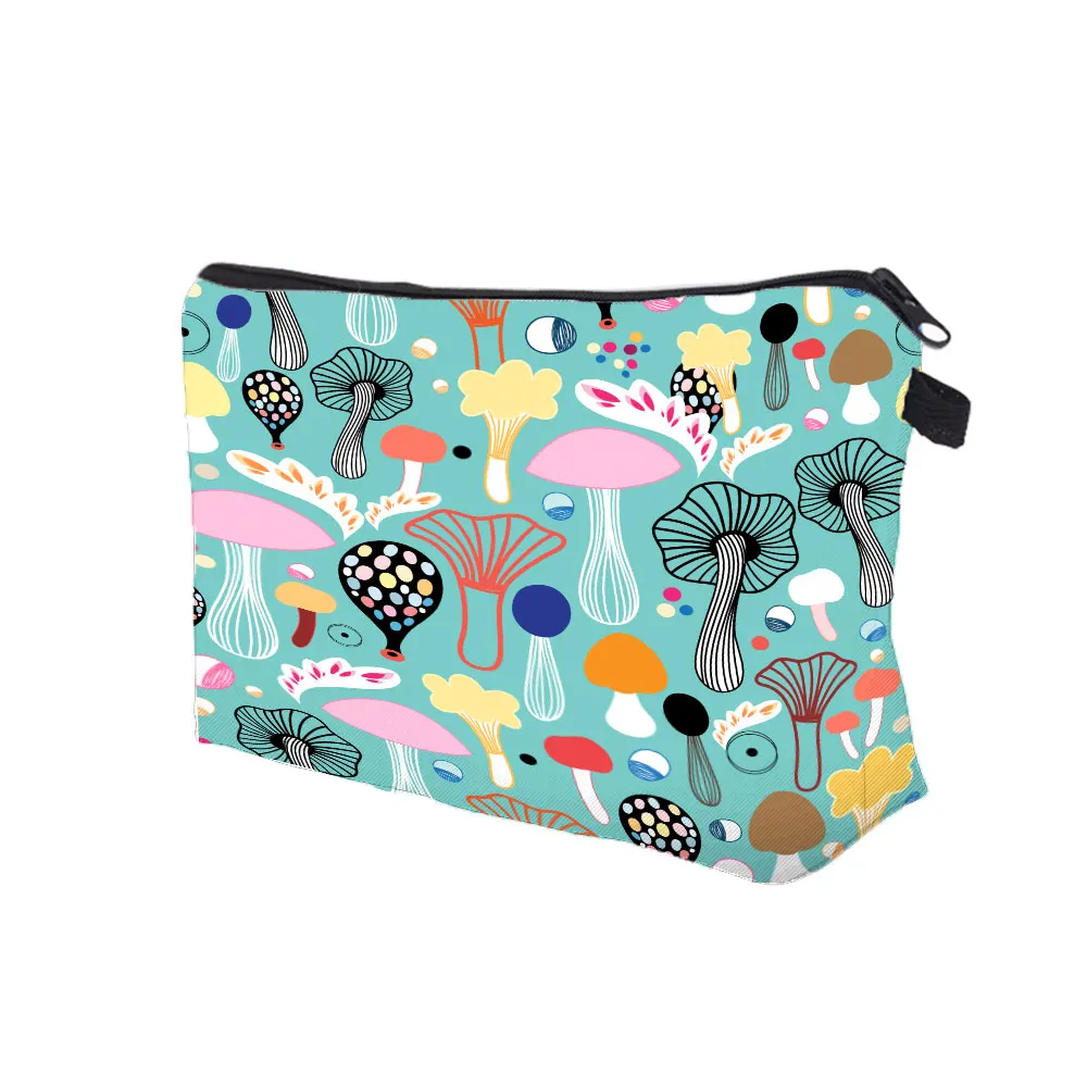 Bright Colors Makeup Bag Cartoon Mushroom Printed Cosmetic Bags Personality Fashion Pencil Cases High Quality Small Toiletry Bag