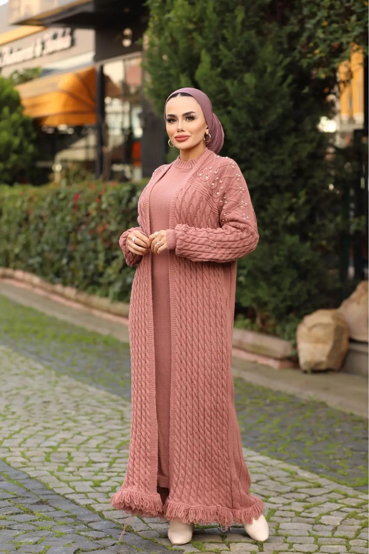 Women Powder Knitwear 2li Suit Standard size 38-40-42-44 size compatible triki net detail winter ıslam Muslim lady abaya dubaı turk