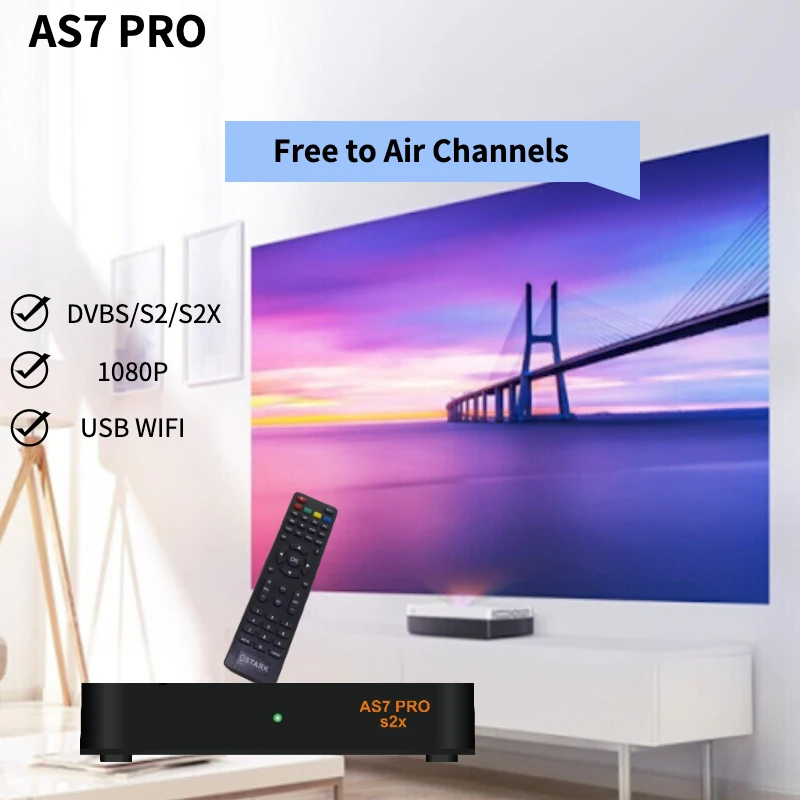 جهاز استقبال الأقمار الصناعية، Ostark As7 Pro، T2Mi، Dvb S/S2 / S2X، USB Wifi متضمن، HD 1080P، H.265، Hevc، الشحن من إسبانيا إلى جميع أنحاء أوروبا