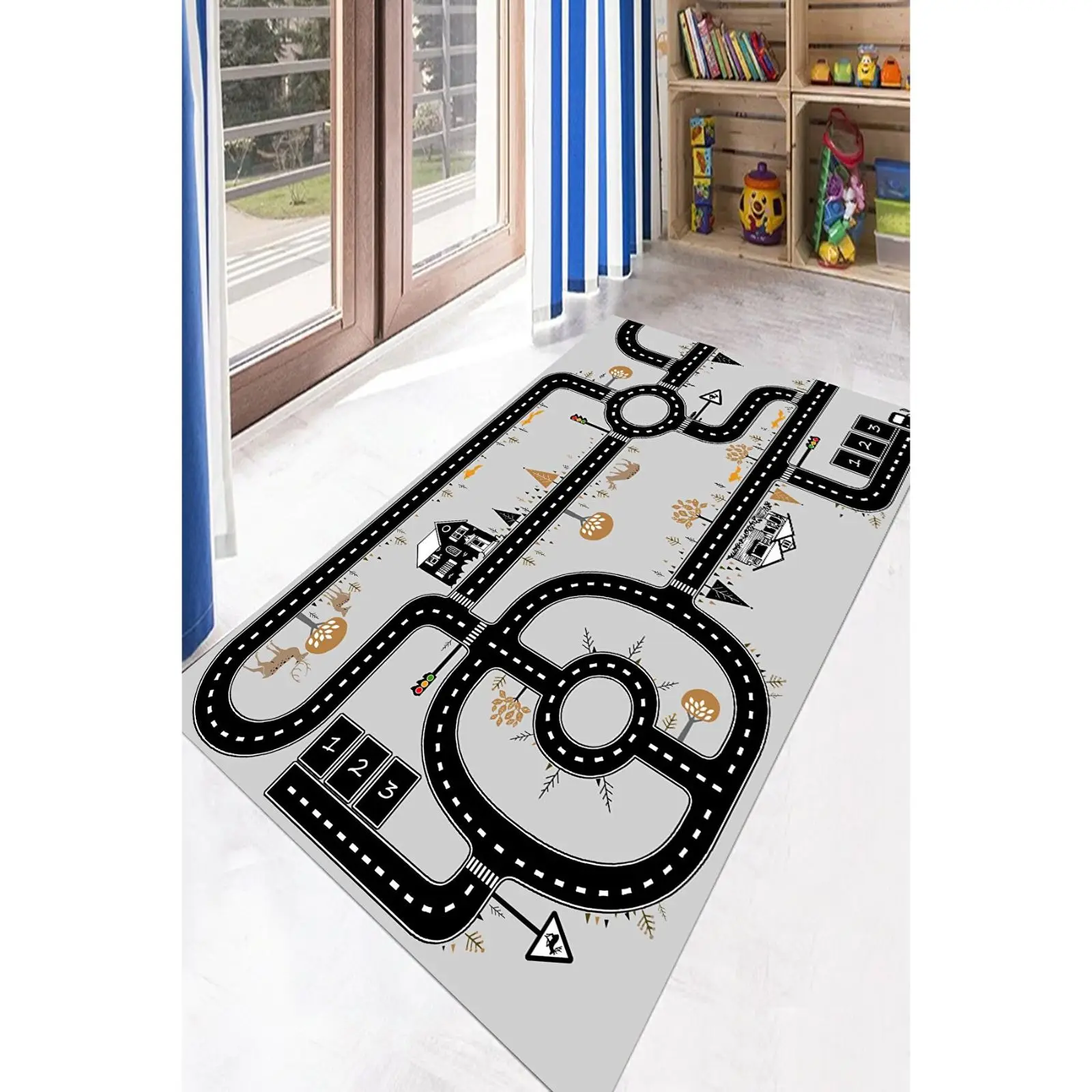 

Fun Gray Road Patterned Kid Room Game Carpet Rug Tateme Tatami Mat Decoration Bedroom Decor Quarto Kilim