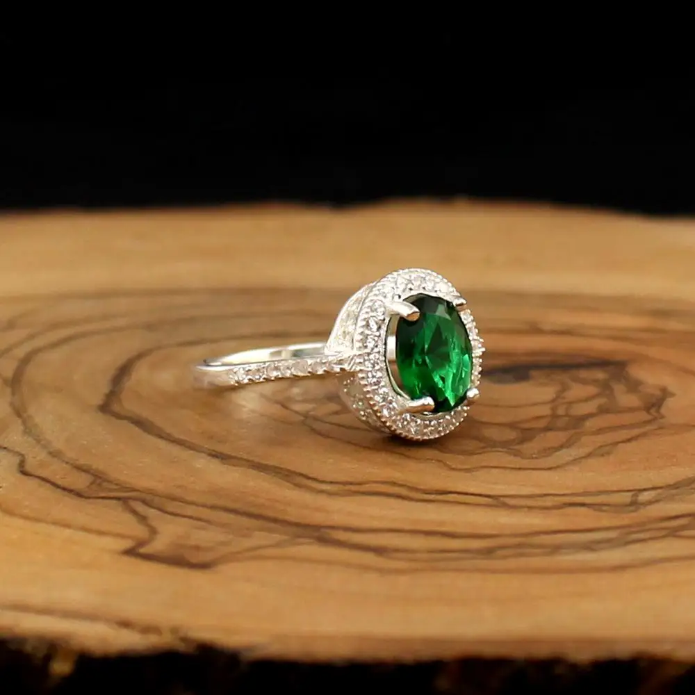 925 Sterling Silver Natural Green Zircon Stone Ring For Women Jewelry Fashion Vintage Gift Onyx Aqeq accessory All Size